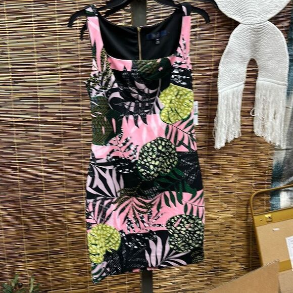 Christian Siriano Womens Navy Stretch Zippered Fitted Ruffled Spaghetti Strap Sq - Picture 2 of 3